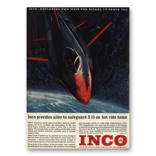 1961 International Nickel INCO Safeguard X15 On Hot Ride Home Vintage Magazine Print Ad