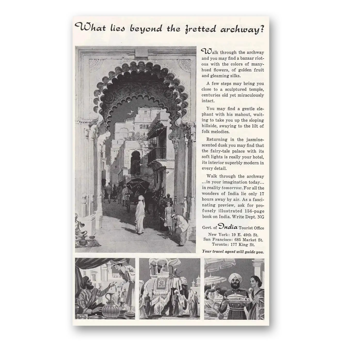 1961 India Fretted Archway Vintage Magazine Print Ad