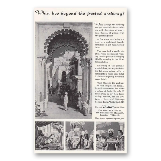 1961 India Fretted Archway Vintage Magazine Print Ad