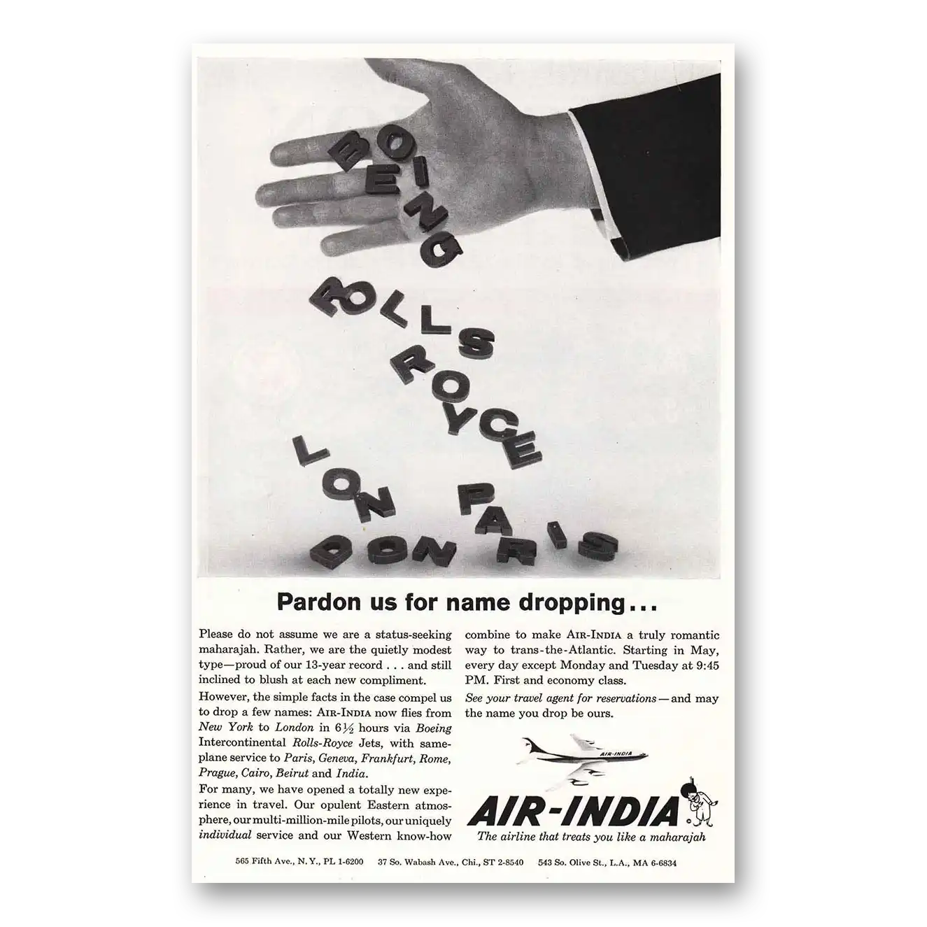 1961 Air India Pardon Us for Name Dropping Vintage Magazine Print Ad