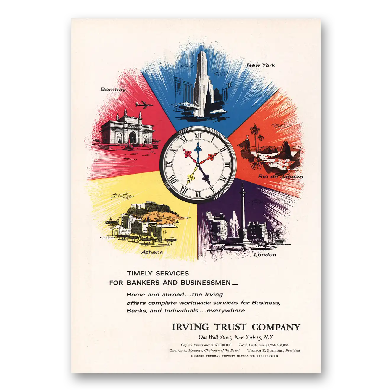 1961 Irving Trust Company Timely Services Vintage Magazine Print Ad