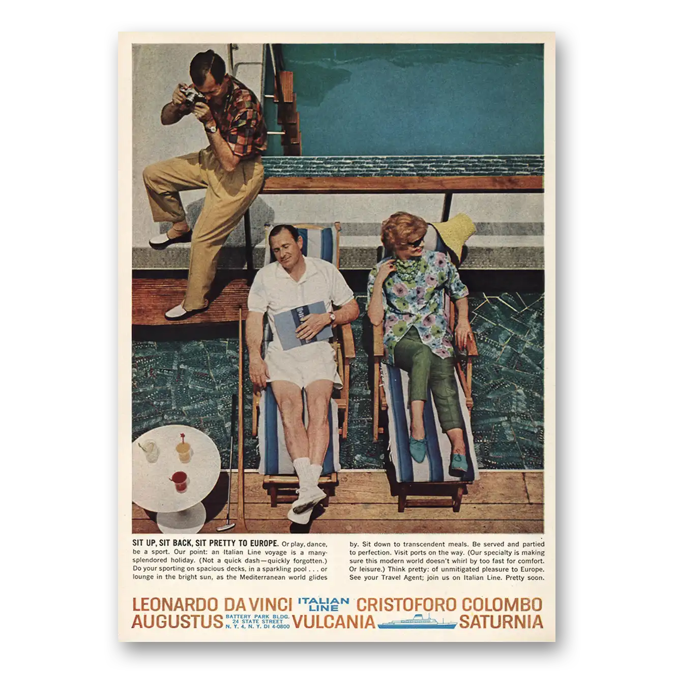 1961 Italian Line Sit Up Sit Back Sit Pretty Vintage Magazine Print Ad