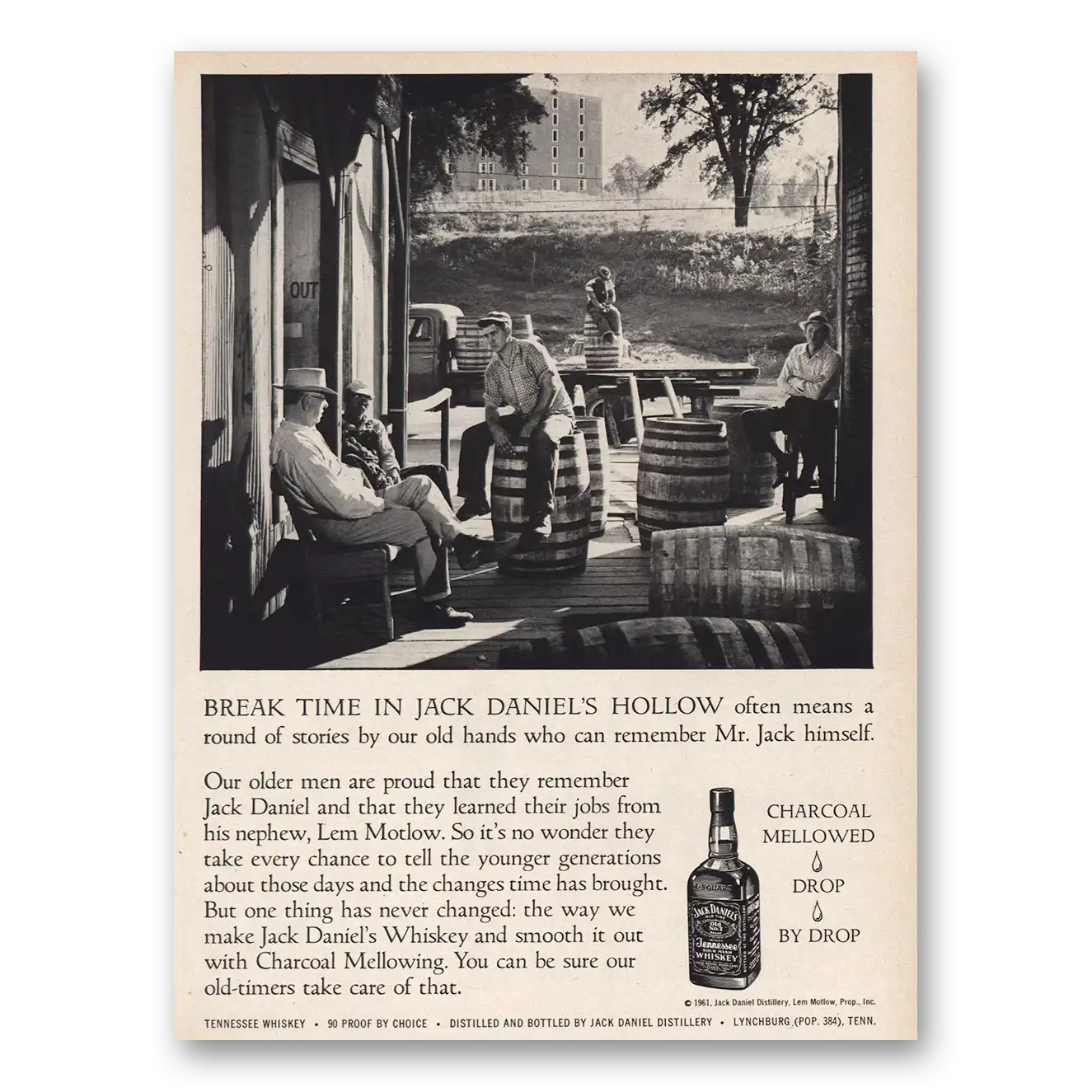 1961 Jack Daniels Break Time Hollow Vintage Magazine Print Ad