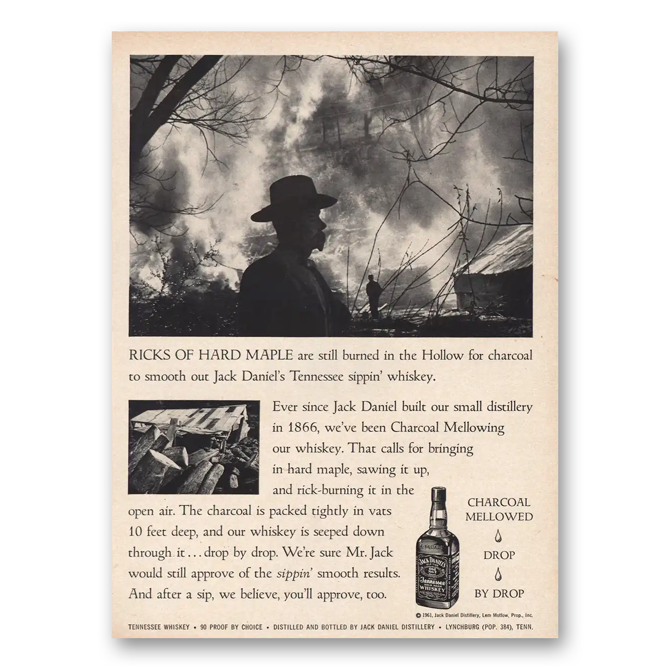 1961 Jack Daniels Ricks of Hard Maple Vintage Magazine Print Ad