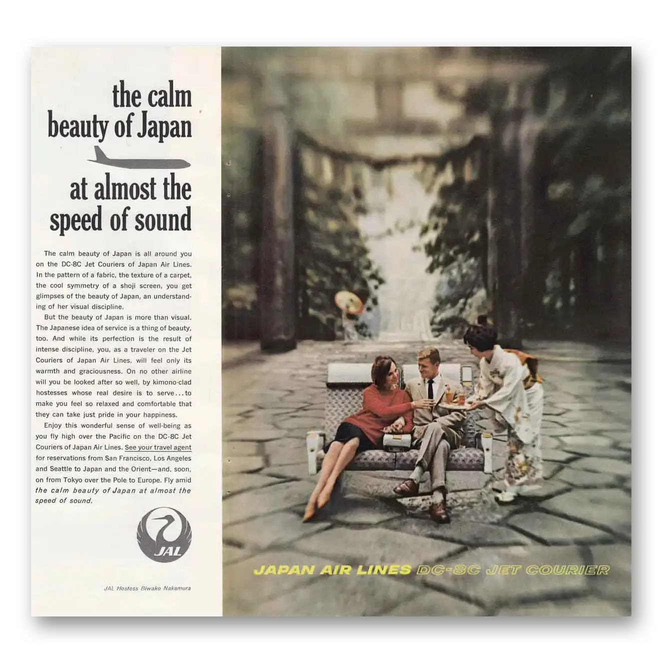 1961 Japan Air Lines DC 8C Jet Courier Vintage Magazine Print Ad