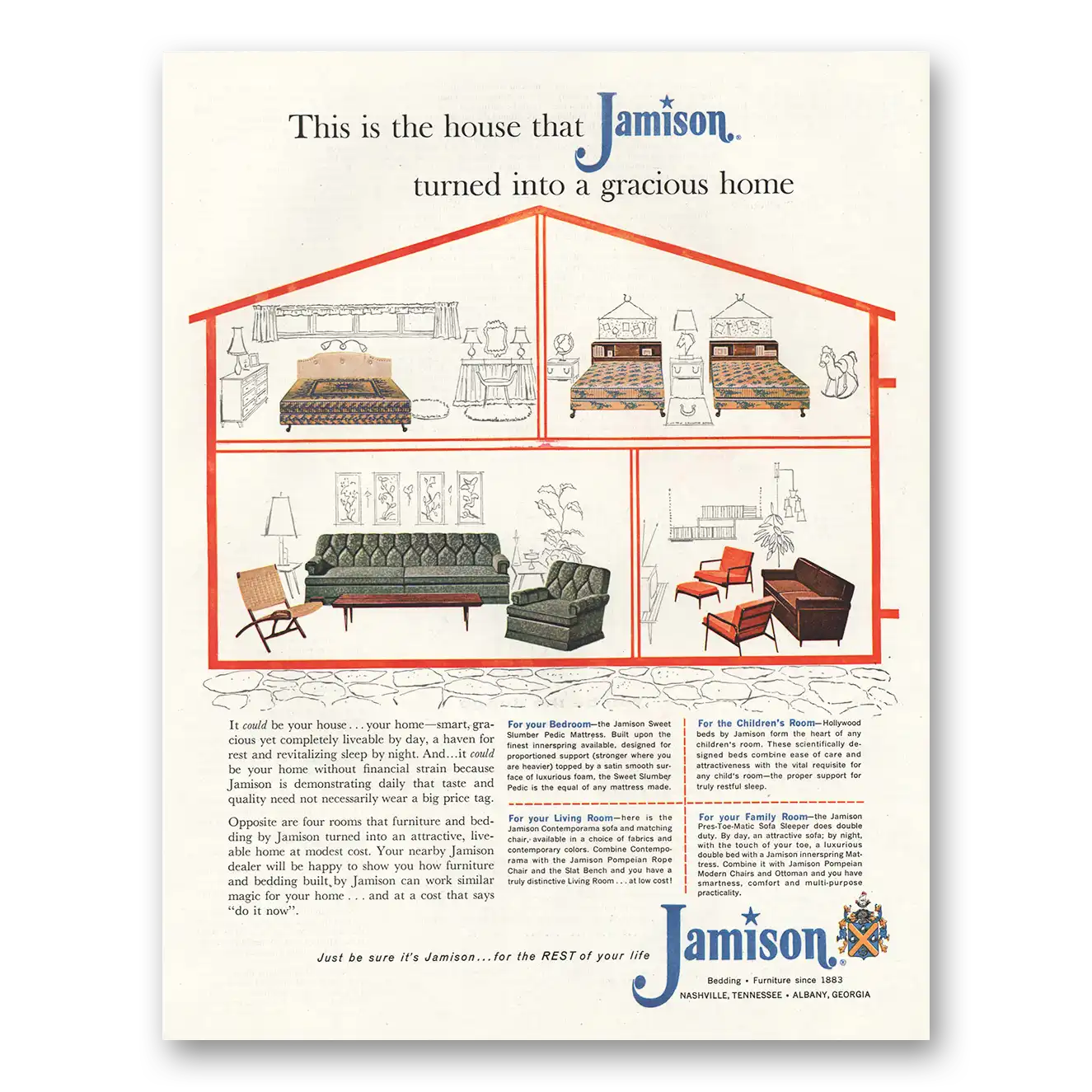 1961 Jamison Furniture Turned into a Gracious Home Vintage Magazine Print Ad