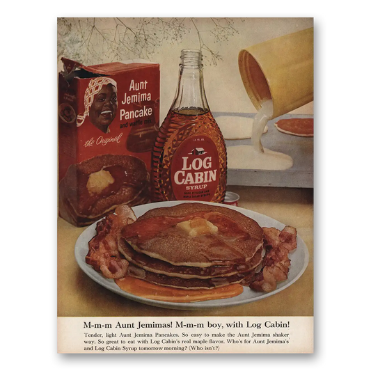 1961 Aunt Jemima Log Cabin Tender Light Pancakes Vintage Magazine Print Ad