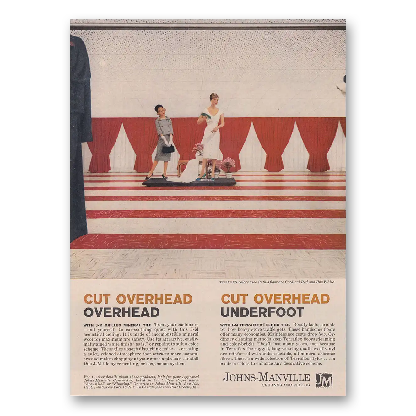 1961 Johns Manville Cut Overhead Underfoot Vintage Magazine Print Ad