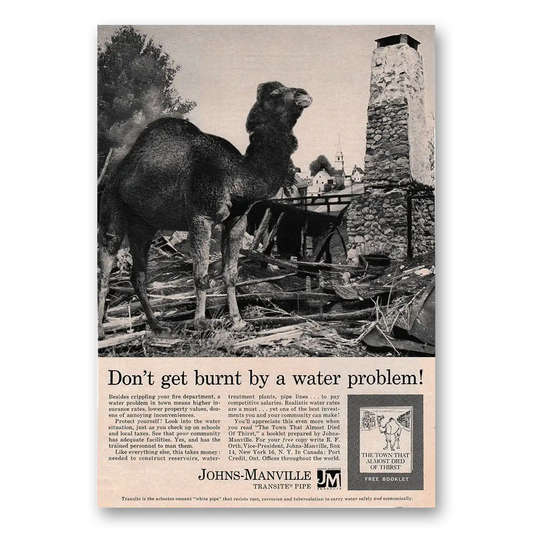 1961 Johns Manville Don't Get Burnt By a Water Problem Vintage Magazine Print Ad