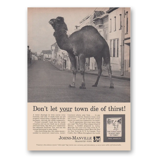 1961 Johns Manville Don't Let Your Town Die of Thirst Vintage Magazine Print Ad