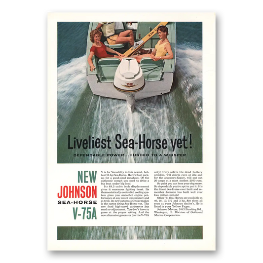 1961 Johnson Sea Horse Motors Liveliest Sea Horse Vintage Magazine Print Ad