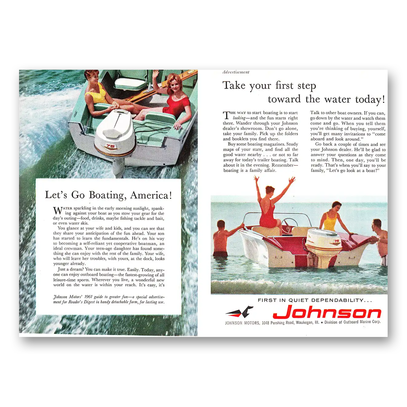 1961 Johnson Sea Horse Motors Lets Go Boating America Vintage Magazine Print Ad