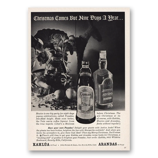 1961 Kahlua Christmas Comes But Nine Days Year Vintage Magazine Print Ad