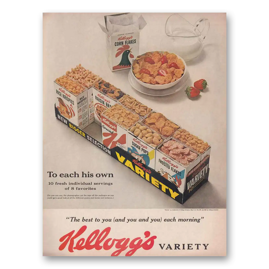 1961 Kelloggs Cereals Variety Pack Vintage Magazine Print Ad