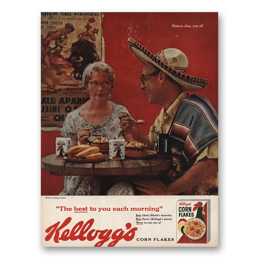 1961 Kelloggs Corn Flakes Buenos Dias You All Vintage Magazine Print Ad