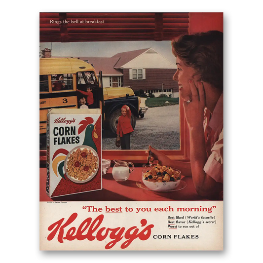 1961 Kelloggs Corn Flakes Rings the Bell at Breakfast Vintage Magazine Print Ad