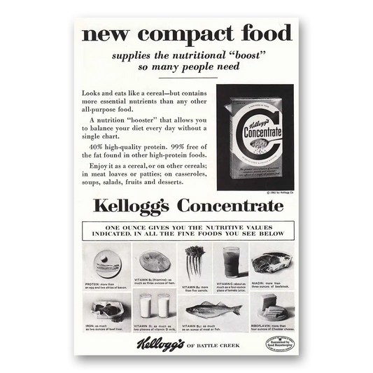 1961 Kelloggs Concentrate Cereal New Compact Food Vintage Magazine Print Ad