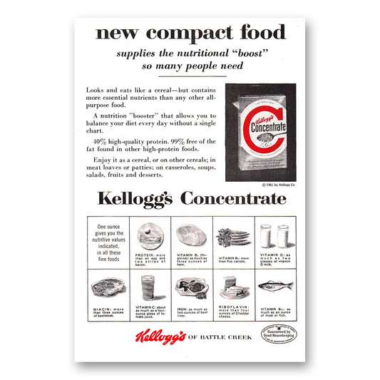 1961 Kelloggs Concentrate Cereal New Compact Food Vintage Magazine Print Ad