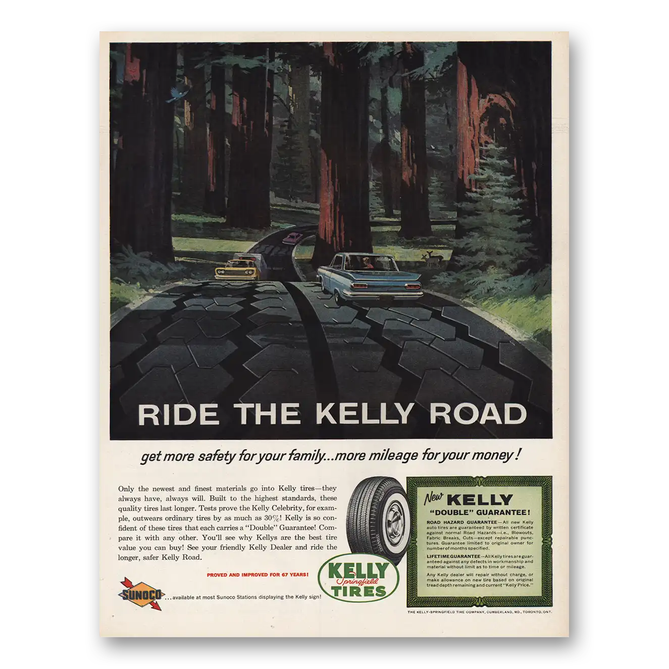 1961 Kelly Springfield Tires Ride the Kelly Road Forest Vintage Magazine Print Ad