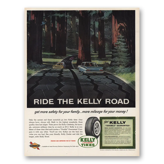 1961 Kelly Springfield Tires Ride the Kelly Road Forest Vintage Magazine Print Ad