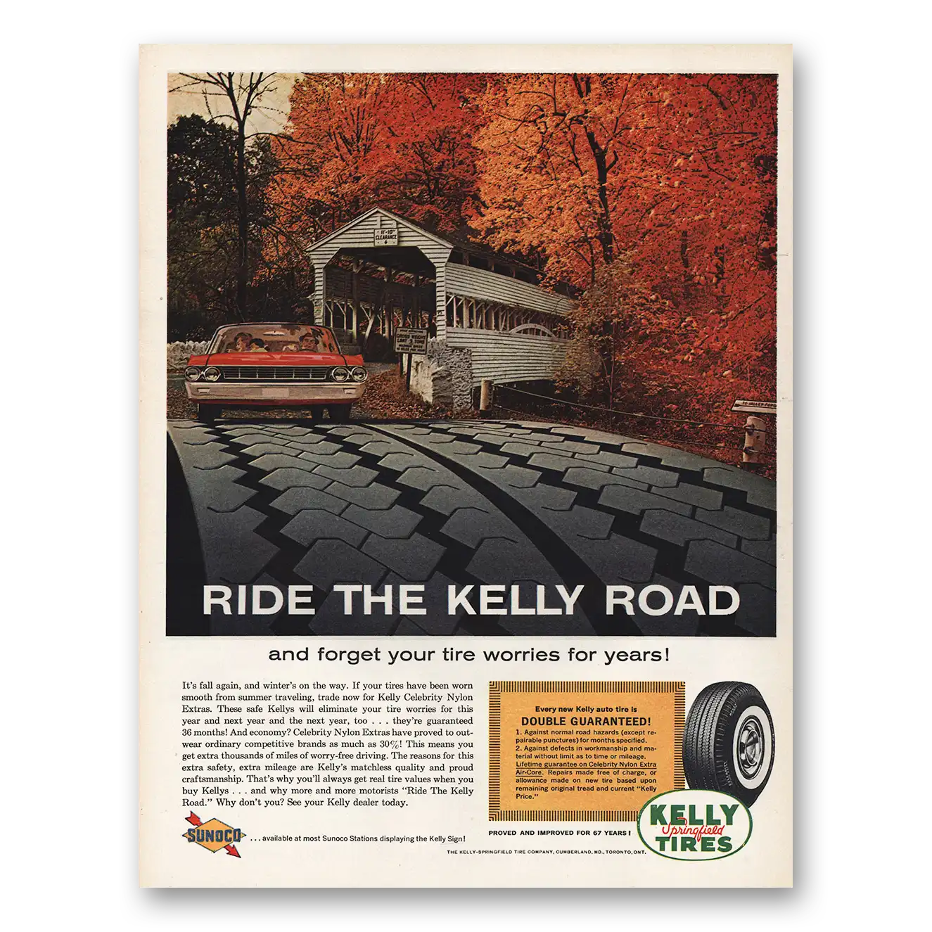 1961 Kelly Springfield Tires Fall Again and Winters On the Way Vintage Magazine Print Ad