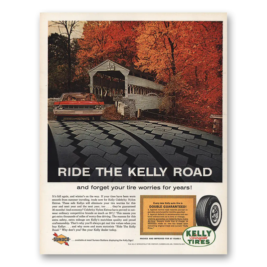 1961 Kelly Springfield Tires Fall Again and Winters On the Way Vintage Magazine Print Ad