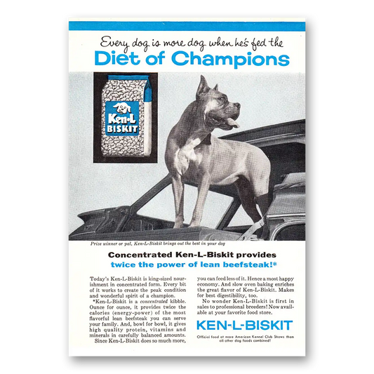 1961 Ken-L-Ration Dog Food Biskit Dog Food Diet of Champions Vintage Magazine Print Ad