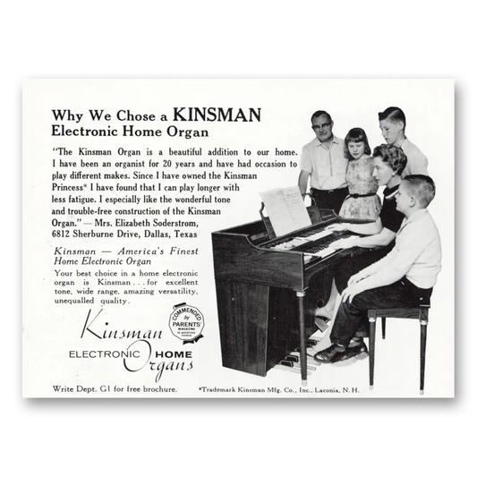 1961 Kinsman Home Organs Electronic Home Organ Why We Chose Vintage Magazine Print Ad