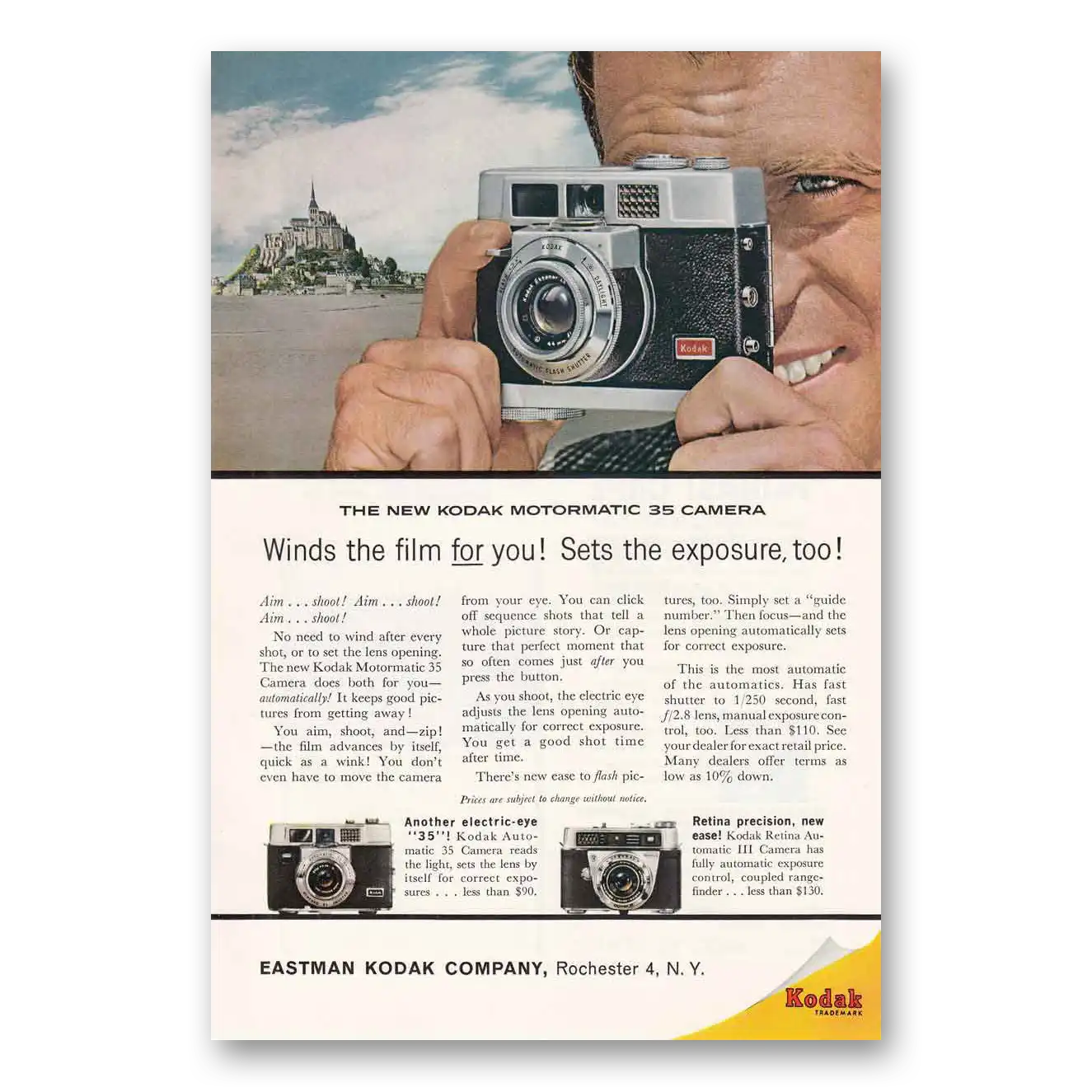 1961 Kodak Motormatic Camera Winds the Film for You Vintage Magazine Print Ad