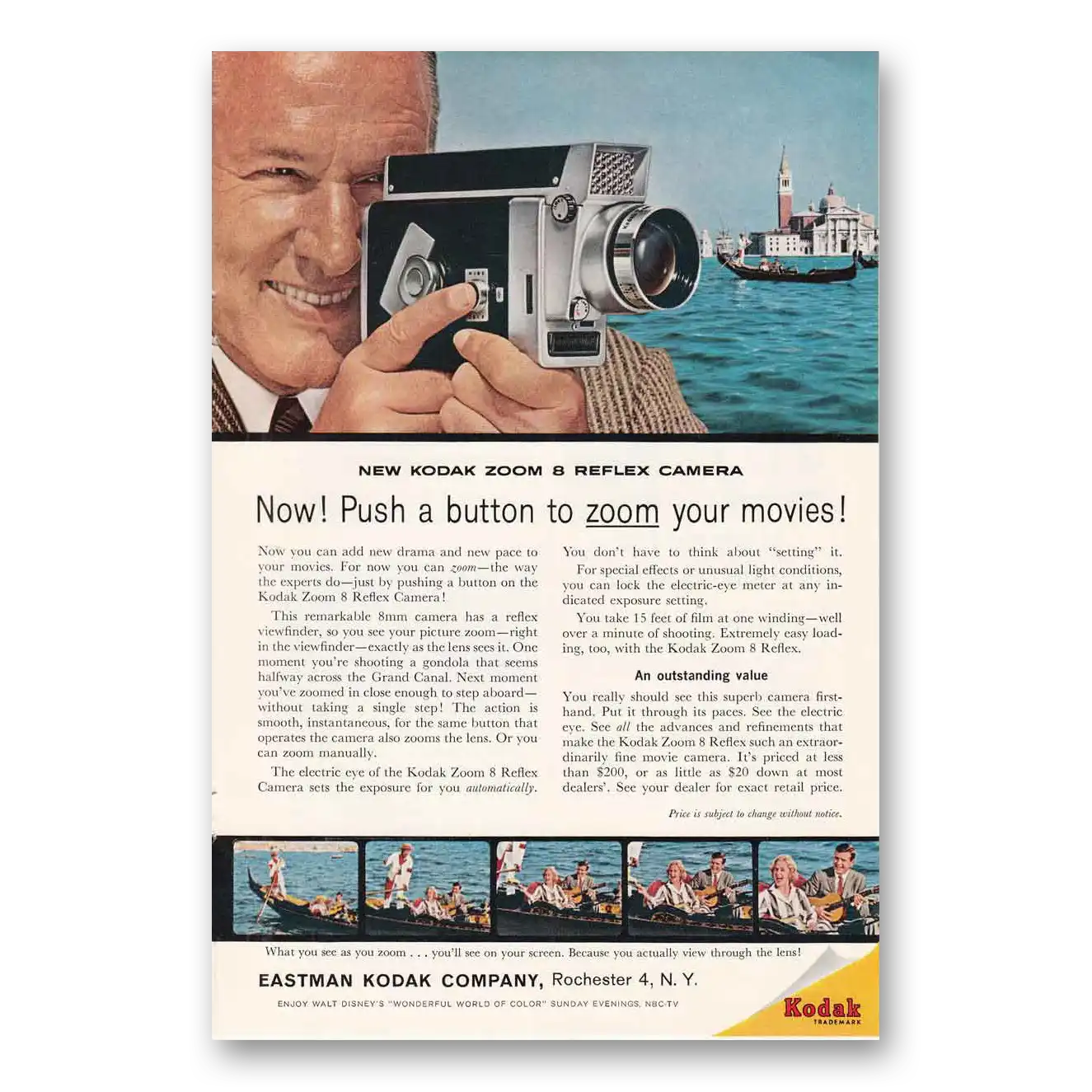 1961 Kodak Movie Camera Push Button to Zoom Your Movies Vintage Magazine Print Ad