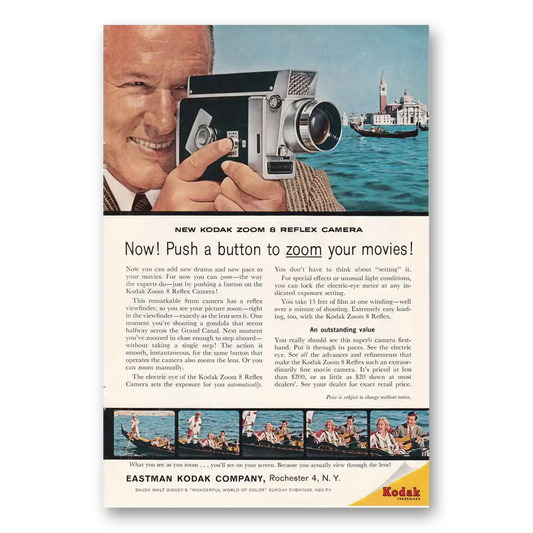 1961 Kodak Movie Camera Push Button to Zoom Your Movies Vintage Magazine Print Ad