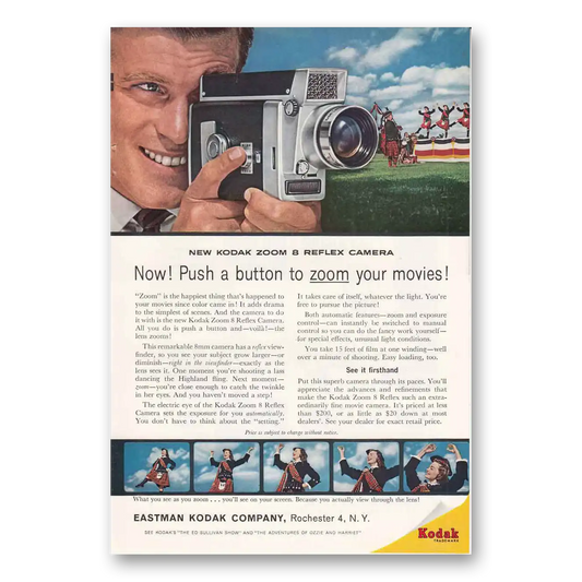 1961 Kodak Movie Camera Push Button to Zoom Vintage Magazine Print Ad