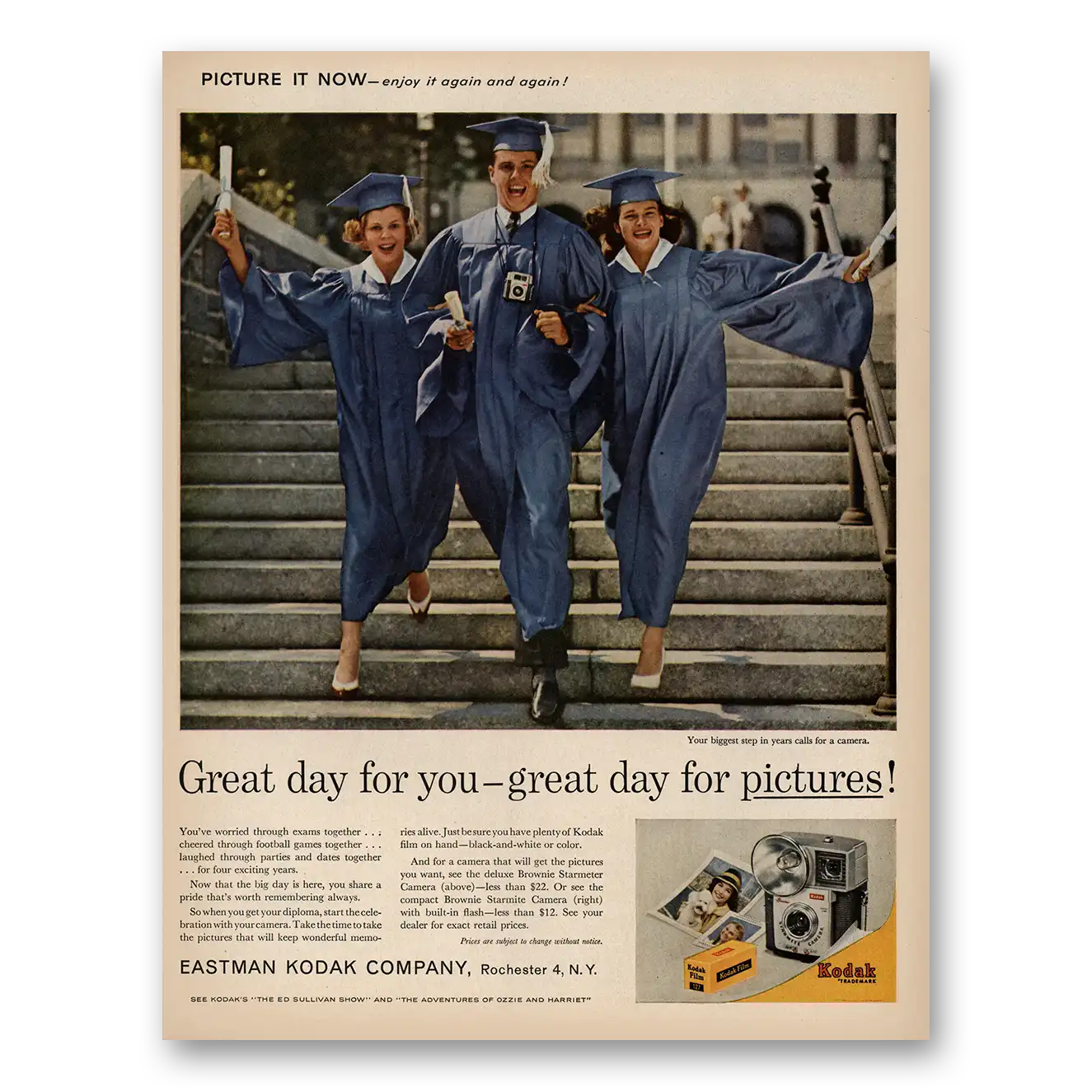 1961 Kodak Brownie Camera Great Day for You Graduation Vintage Magazine Print Ad