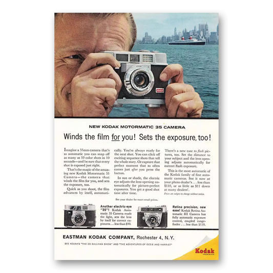 1961 Kodak Motormatic Camera Winds the Film for You Vintage Magazine Print Ad