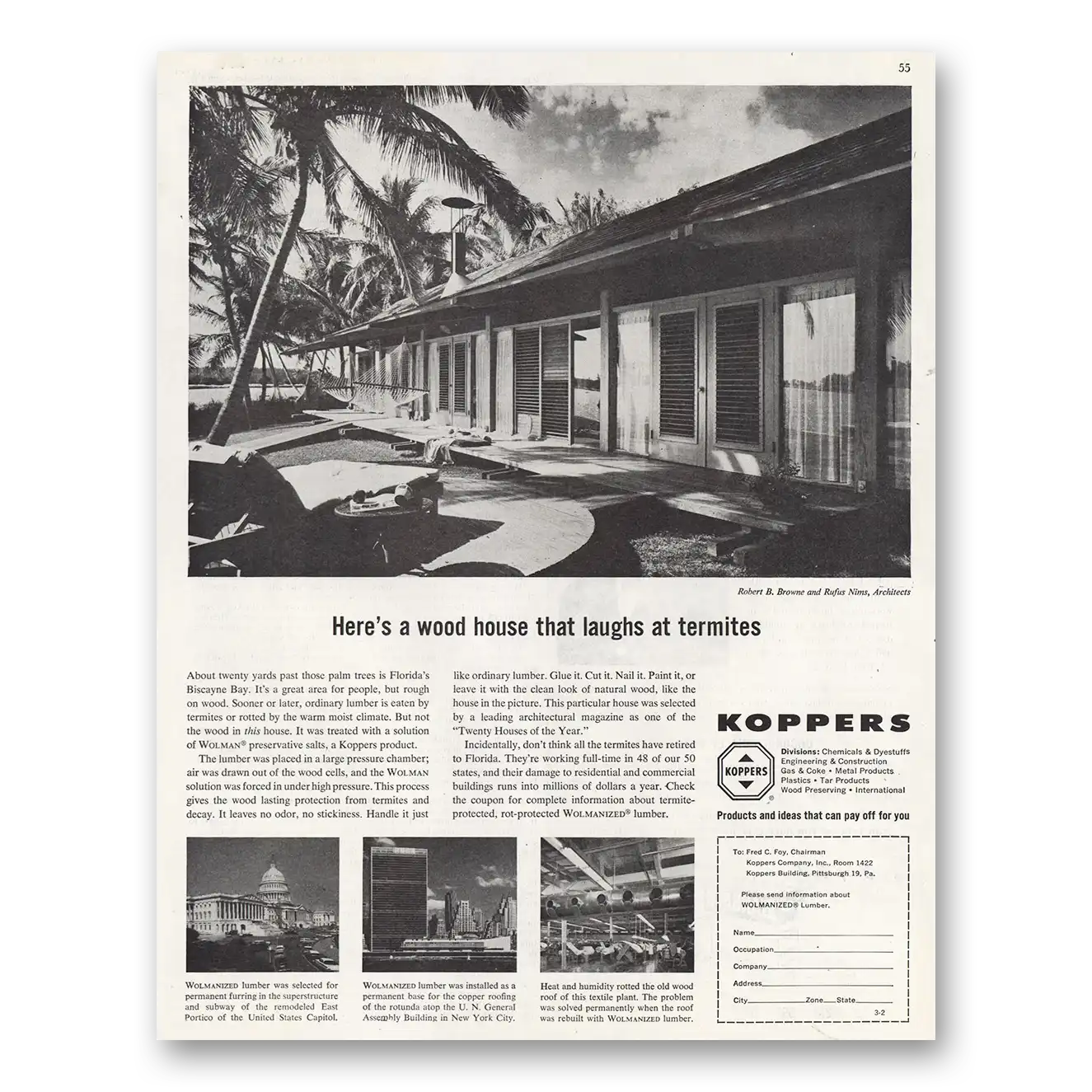 1961 Koppers Wood House That Laughs at Termites Vintage Magazine Print Ad