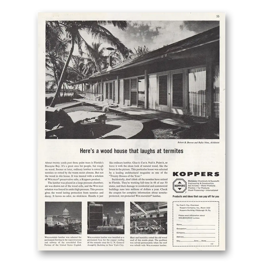 1961 Koppers Wood House That Laughs at Termites Vintage Magazine Print Ad