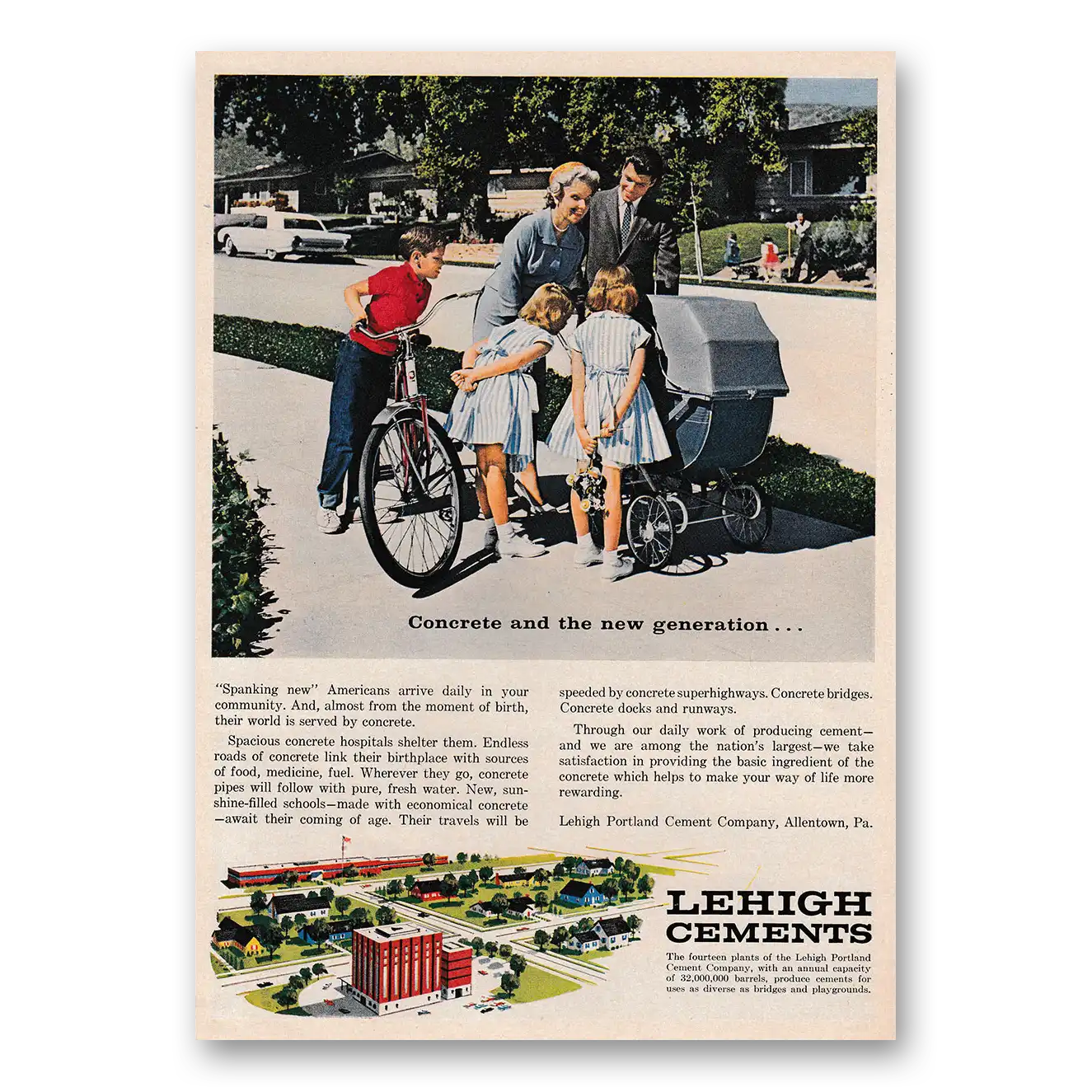 1961 Lehigh Cements New Generation Vintage Magazine Print Ad