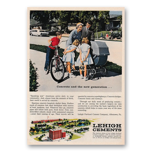 1961 Lehigh Cements New Generation Vintage Magazine Print Ad