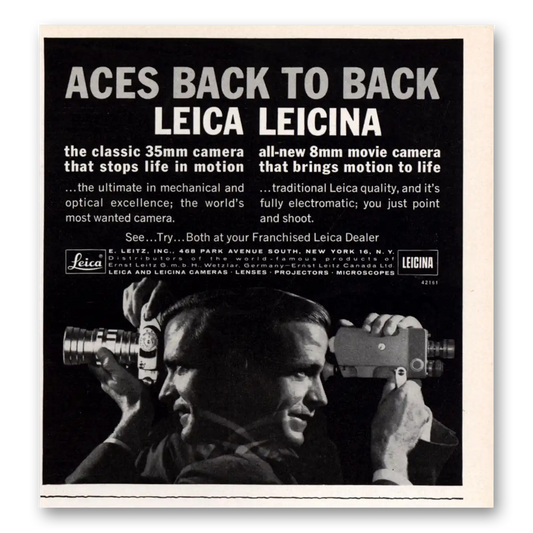 1961 Leica Cameras Aces Back to Back Leicina Vintage Magazine Print Ad