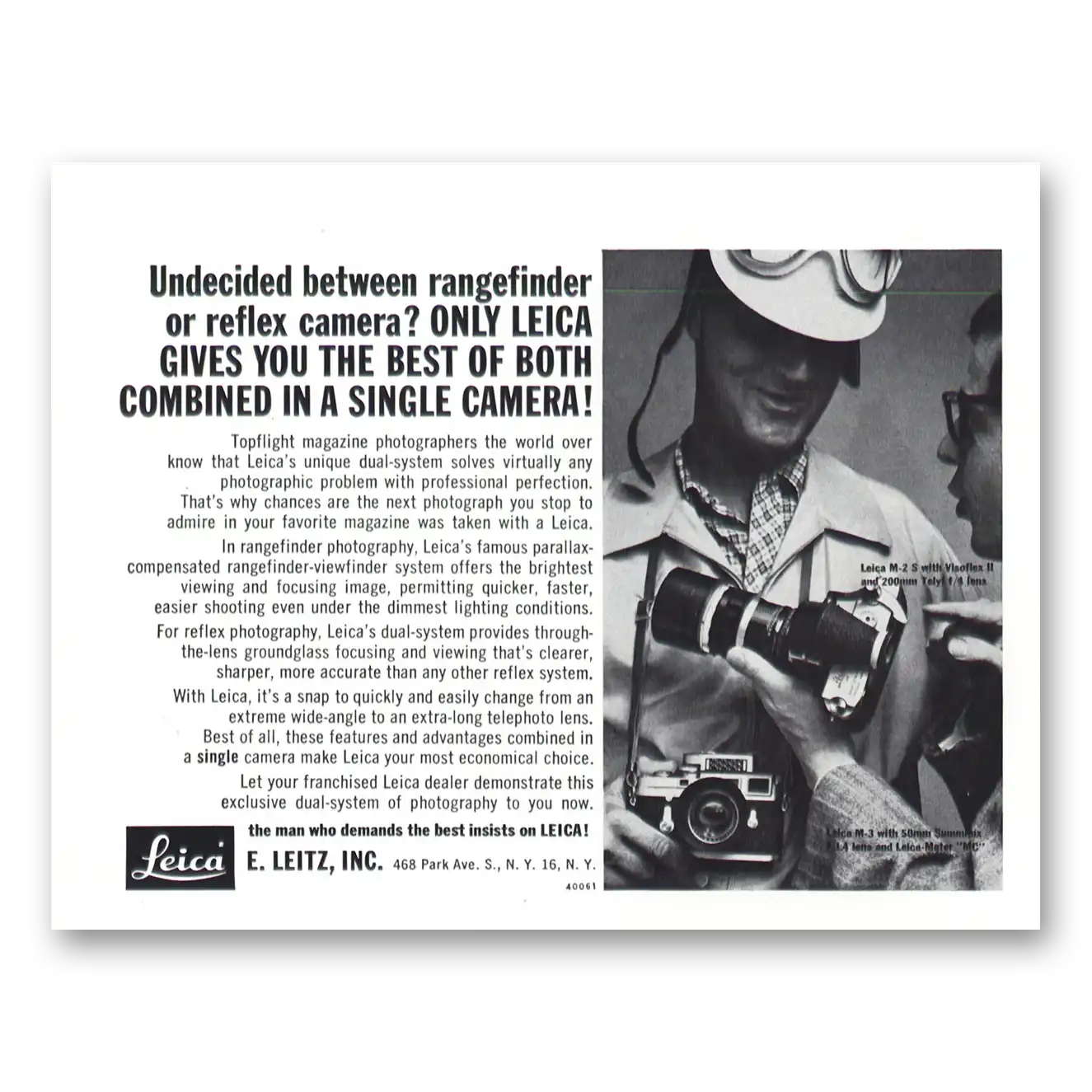 1961 Leica Cameras Rangefinder or Reflex Camera Vintage Magazine Print Ad