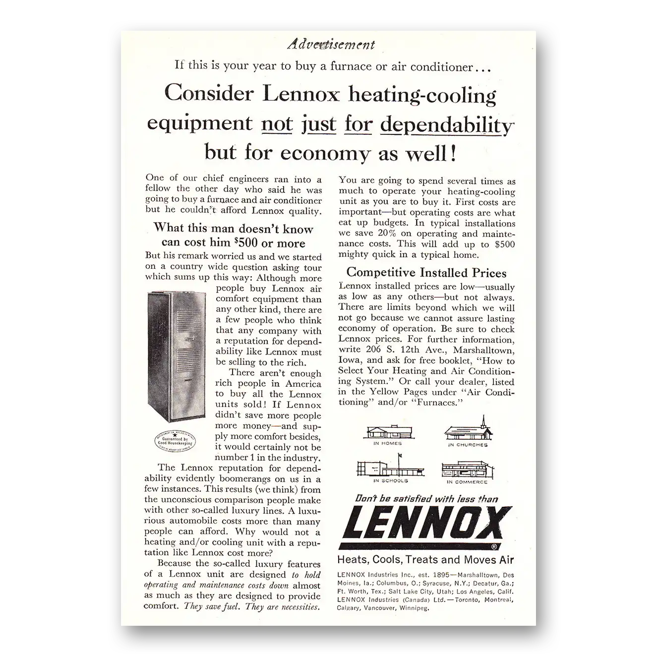 1961 Lennox Air Conditioning and Heating Consider Lennox Heating Cooling Vintage Magazine Print Ad