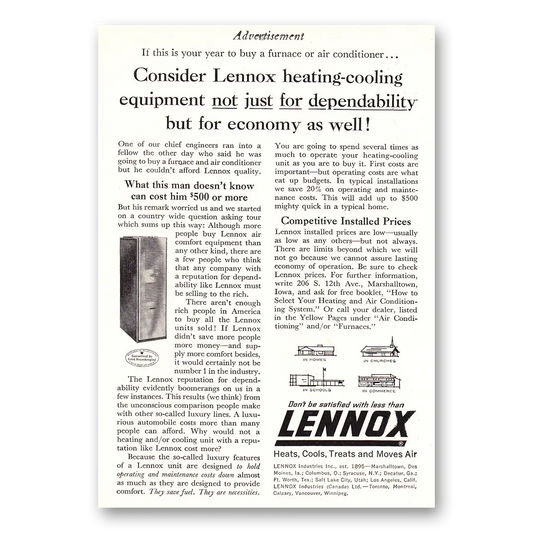 1961 Lennox Air Conditioning and Heating Consider Lennox Heating Cooling Vintage Magazine Print Ad