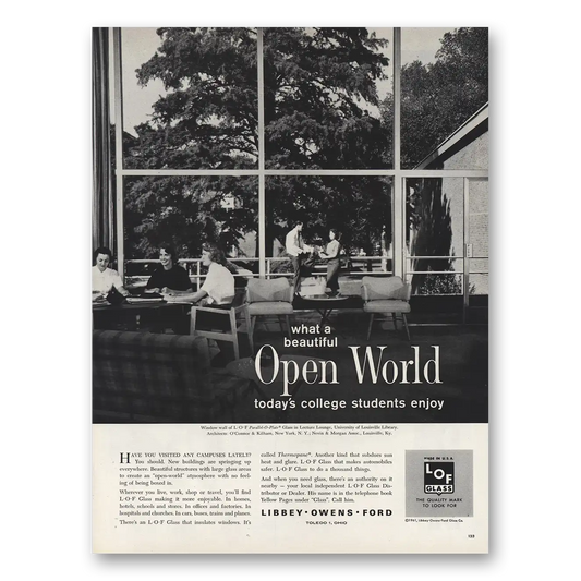 1961 LOF Glass University of Louisville Library Vintage Magazine Print Ad