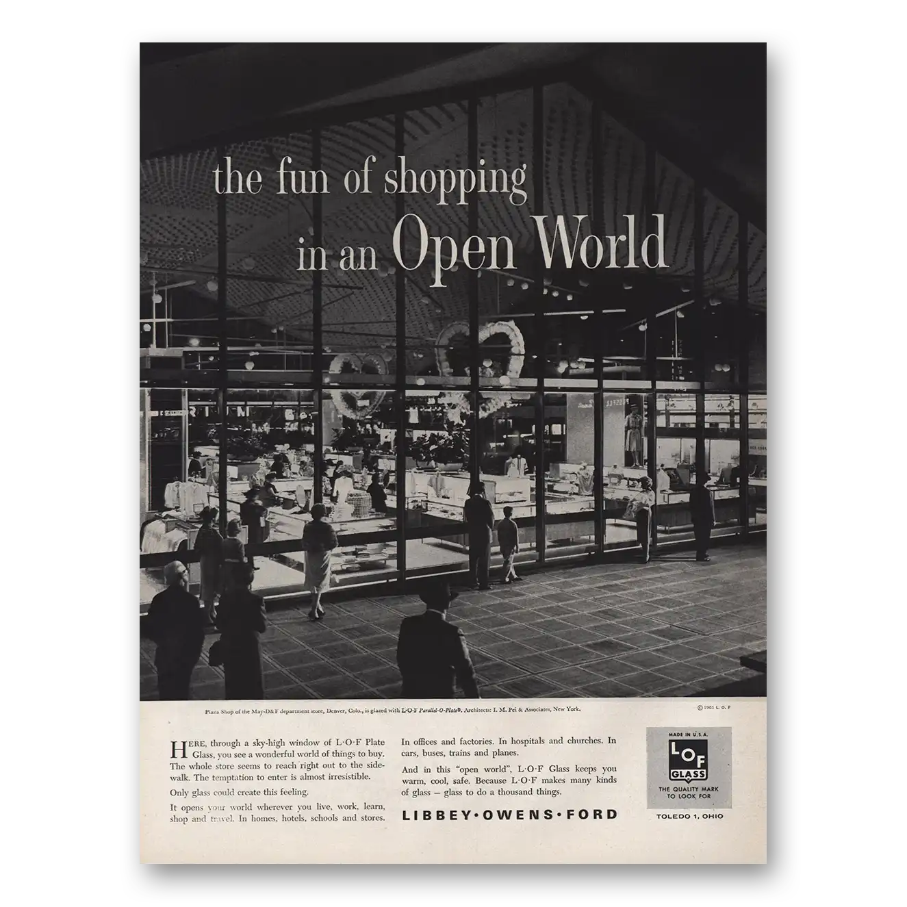 1961 LOF Glass Fun of Shopping Open World Vintage Magazine Print Ad