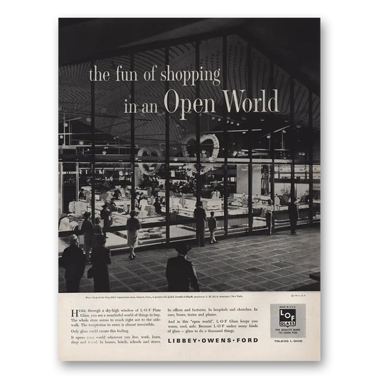 1961 LOF Glass Fun of Shopping Open World Vintage Magazine Print Ad