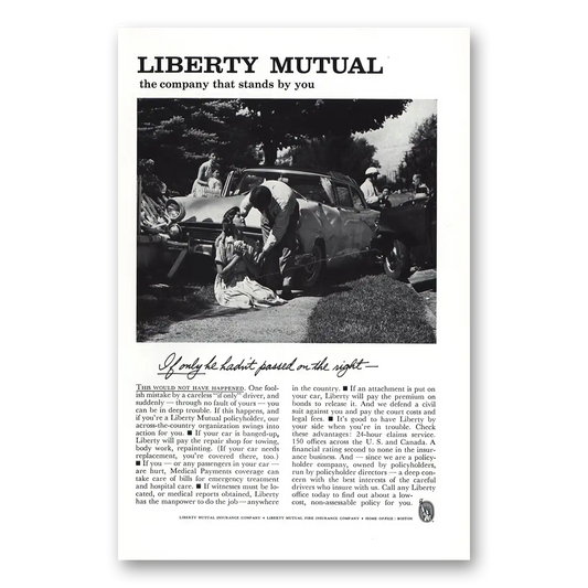 1961 Liberty Mutual Insurance Careless If Only Driver Vintage Magazine Print Ad