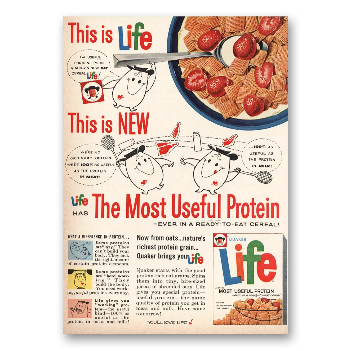 1961 Life Cereal Most Powerful Protein Vintage Magazine Print Ad