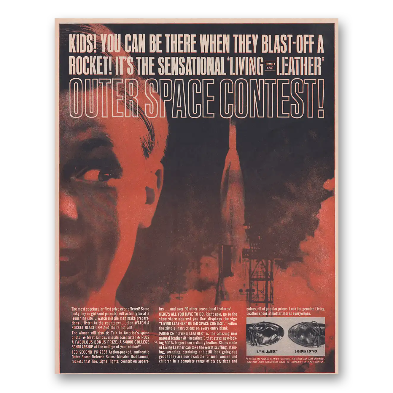 1961 Living Leather Shoes Outer Space Contest Vintage Magazine Print Ad