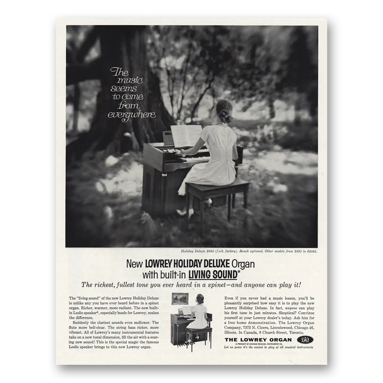 1961 Lowrey Organs Music Seems to Come From Everywhere Vintage Magazine Print Ad