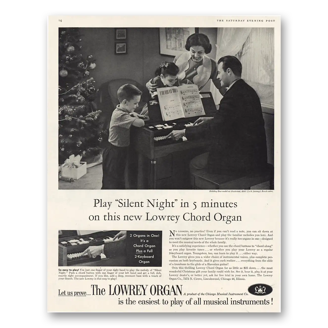 1961 Lowrey Organs Play Silent Night In 5 Minutes Vintage Magazine Print Ad